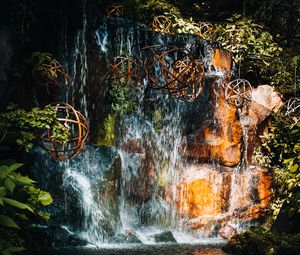 Preview wallpaper waterfall, stones, water, balls, nature