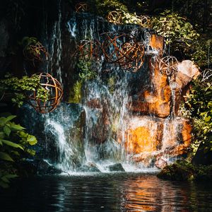 Preview wallpaper waterfall, stones, water, balls, nature