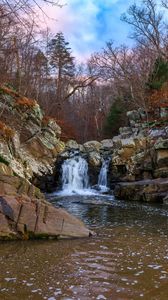 Preview wallpaper waterfall, stones, water, foam, nature