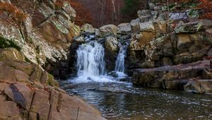 Preview wallpaper waterfall, stones, water, foam, nature