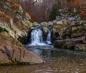 Preview wallpaper waterfall, stones, water, foam, nature