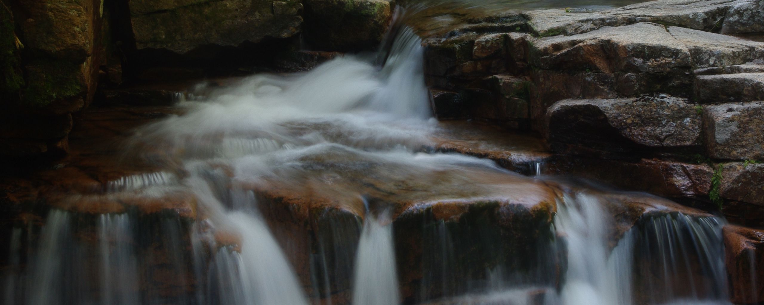 Download wallpaper 2560x1024 waterfall, stream, blocks, stones