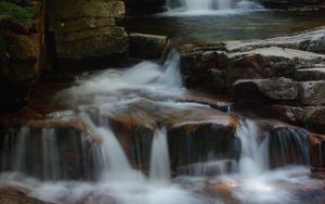 Preview wallpaper waterfall, stream, blocks, stones