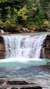 Preview wallpaper waterfall, stream, bushes, rocks, trees