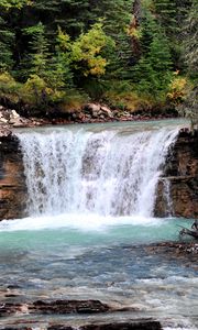 Preview wallpaper waterfall, stream, bushes, rocks, trees