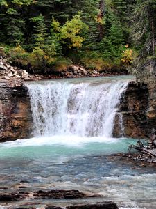 Preview wallpaper waterfall, stream, bushes, rocks, trees