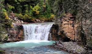 Preview wallpaper waterfall, stream, bushes, rocks, trees