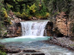 Preview wallpaper waterfall, stream, bushes, rocks, trees