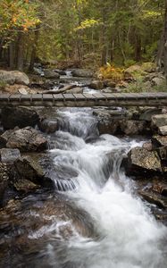 Preview wallpaper waterfall, stream, cascade, bridge, landscape