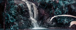 Preview wallpaper waterfall, stream, forest, jungle, tropical, spray, stones