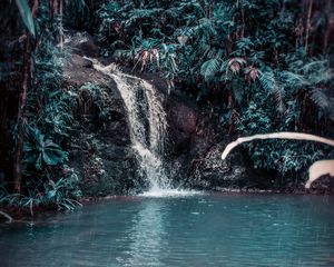 Preview wallpaper waterfall, stream, forest, jungle, tropical, spray, stones