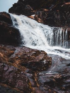 Preview wallpaper waterfall, stream, mountain, stormy, fast, stone