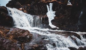 Preview wallpaper waterfall, stream, mountain, stormy, fast, stone