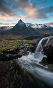 Preview wallpaper waterfall, stream, mountains, water, landscape
