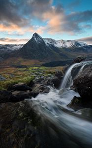 Preview wallpaper waterfall, stream, mountains, water, landscape