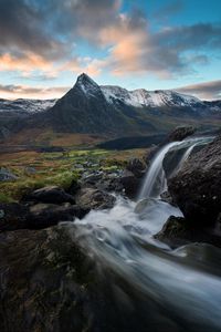 Preview wallpaper waterfall, stream, mountains, water, landscape