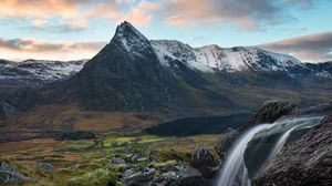 Preview wallpaper waterfall, stream, mountains, water, landscape