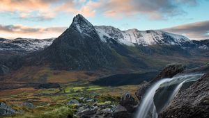 Preview wallpaper waterfall, stream, mountains, water, landscape