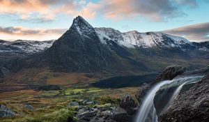 Preview wallpaper waterfall, stream, mountains, water, landscape