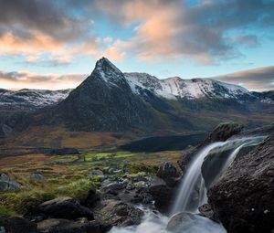 Preview wallpaper waterfall, stream, mountains, water, landscape