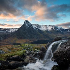 Preview wallpaper waterfall, stream, mountains, water, landscape