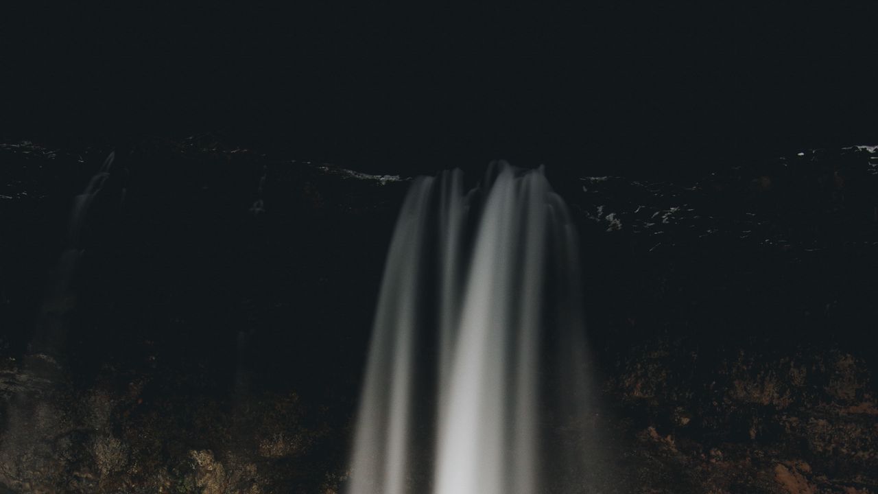 Wallpaper waterfall, stream, night, man