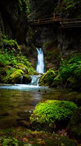 Preview wallpaper waterfall, stream, rock, water
