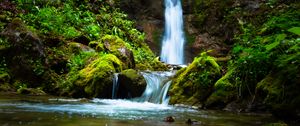 Preview wallpaper waterfall, stream, rock, water