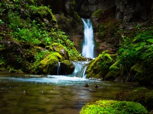 Preview wallpaper waterfall, stream, rock, water