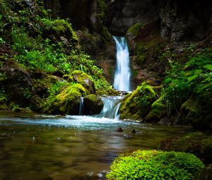 Preview wallpaper waterfall, stream, rock, water