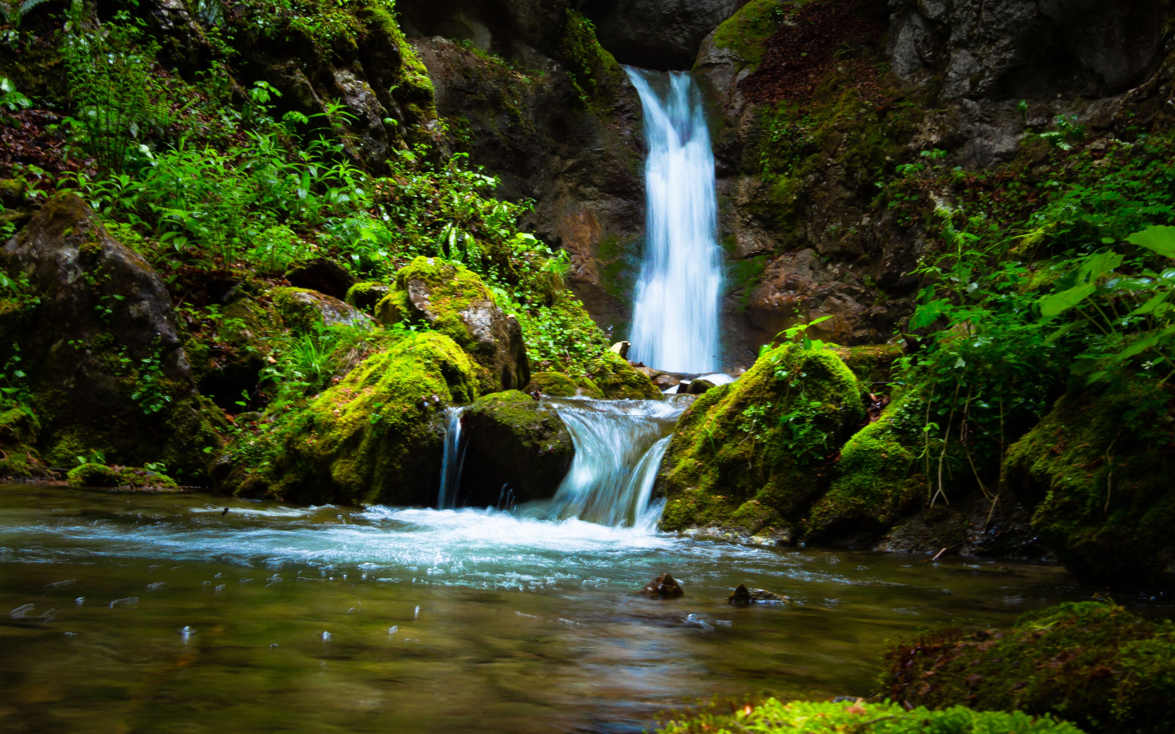 Download Wallpaper 3840x2400 Waterfall, Stream, Rock, Water 4k Ultra Hd 