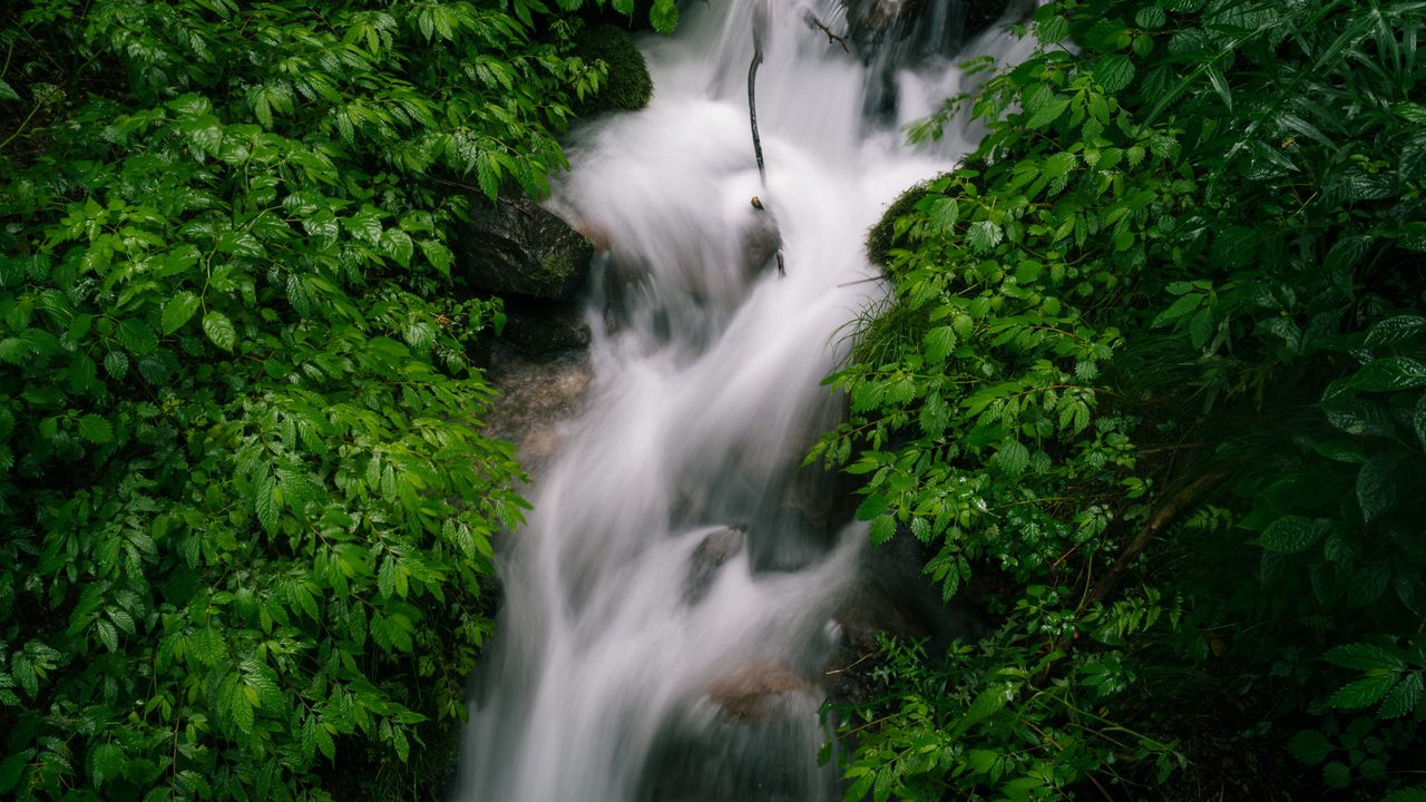 Wallpaper waterfall, stream, rocks, nature, green