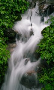 Preview wallpaper waterfall, stream, rocks, nature, green