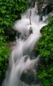 Preview wallpaper waterfall, stream, rocks, nature, green