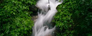 Preview wallpaper waterfall, stream, rocks, nature, green