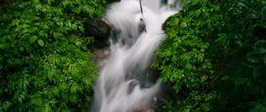 Preview wallpaper waterfall, stream, rocks, nature, green