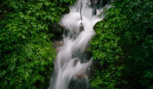 Preview wallpaper waterfall, stream, rocks, nature, green