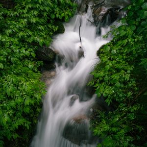 Preview wallpaper waterfall, stream, rocks, nature, green