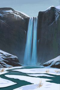 Preview wallpaper waterfall, stream, rocks, canvas, art