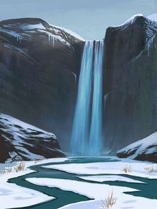 Preview wallpaper waterfall, stream, rocks, canvas, art