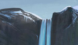 Preview wallpaper waterfall, stream, rocks, canvas, art
