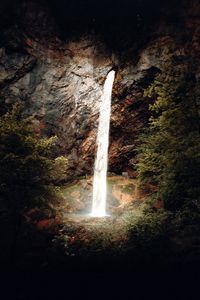 Preview wallpaper waterfall, stream, rocks, stone, dark