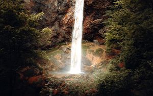 Preview wallpaper waterfall, stream, rocks, stone, dark