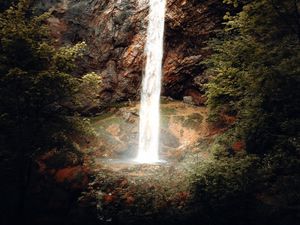 Preview wallpaper waterfall, stream, rocks, stone, dark