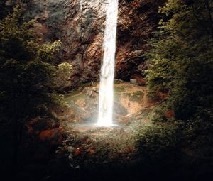Preview wallpaper waterfall, stream, rocks, stone, dark