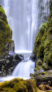 Preview wallpaper waterfall, stream, rocks, moss, stones