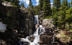 Preview wallpaper waterfall, stream, rocks, stones, water