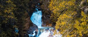 Preview wallpaper waterfall, stream, rocks, stones, trees