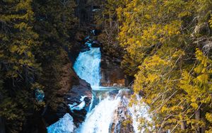 Preview wallpaper waterfall, stream, rocks, stones, trees