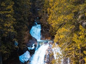 Preview wallpaper waterfall, stream, rocks, stones, trees